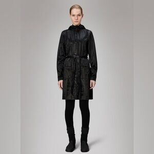 RAINS Curve Long Jacket Women’s Waterproof Belted Trench, Black (XXL)‎ MSRP $155